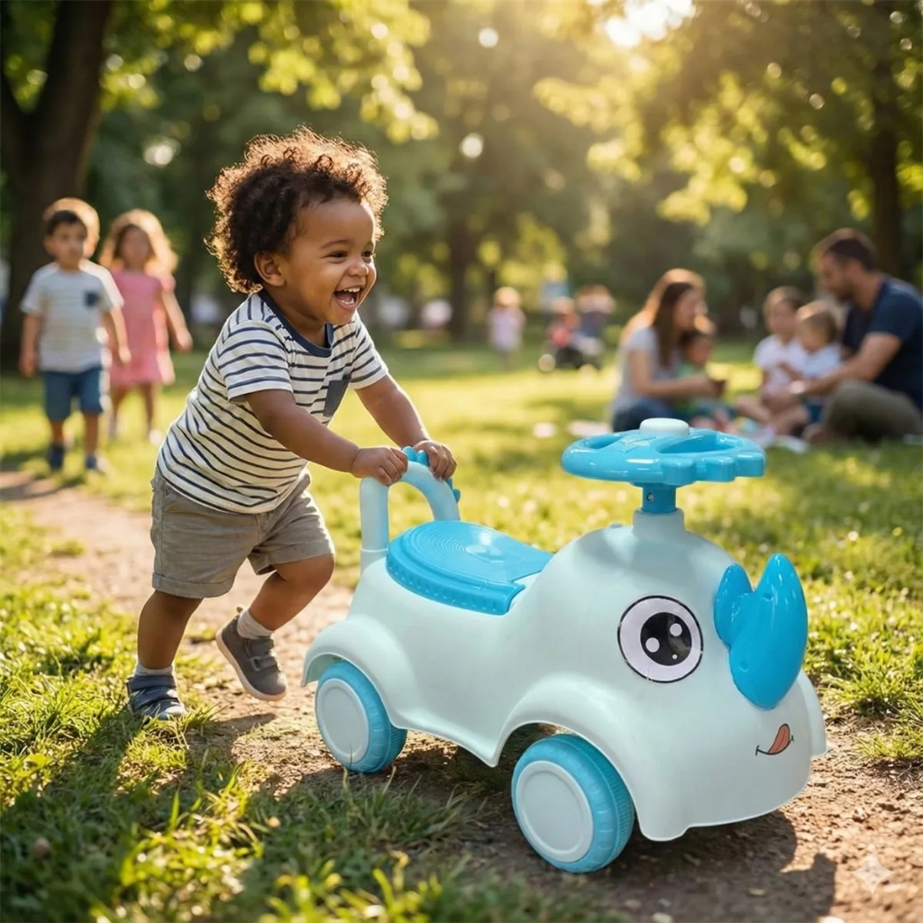 Andador Infantil Bebê Rinoceronte com Volante Bebê Empurrar