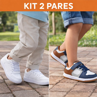 Kit 2 Pares de Tênis Infantis Conforto e Praticidade Azul/Branco/Marinho em Oferta na Shopee