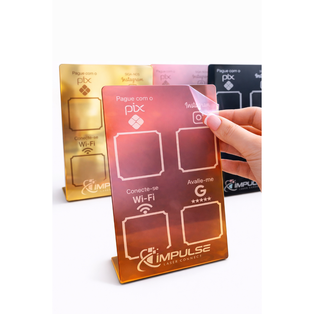 Placa Pix QR Code Acrílico Espelhado Brilhante para Caixa e Atendimento