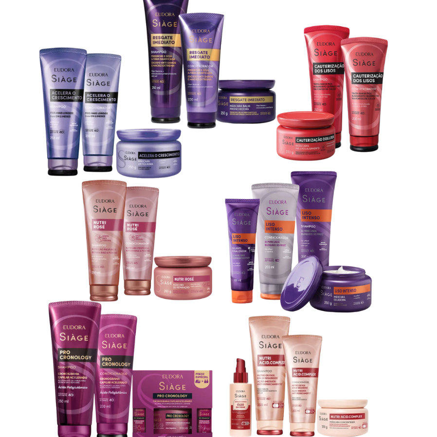 Kit Capilar Eudora Siàge – Shampoo, Condicionador e Máscara Cronograma Capilar (Linha à Escolha)