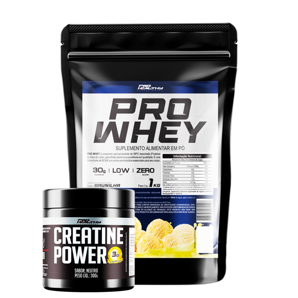 Kit Whey Protein Refil 1Kg + Creatina 300g Power - Pro Healthy