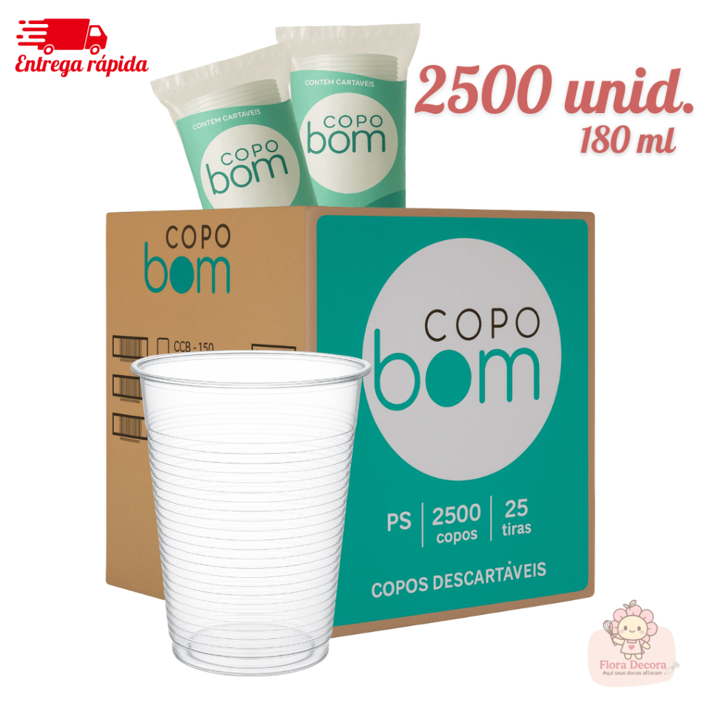 Kit Até 2500 Copos Plástico Descartáveis Transparente 180ml Copobom em Oferta na Shopee