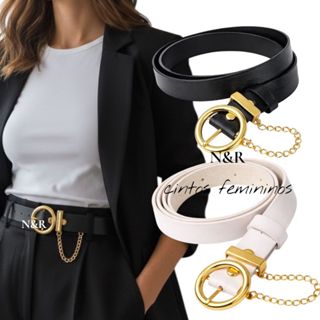 Cintos Feminino Largura 2,5 cm Fivela Dourada Redonda Corrente - Manuela em Oferta na Shopee
