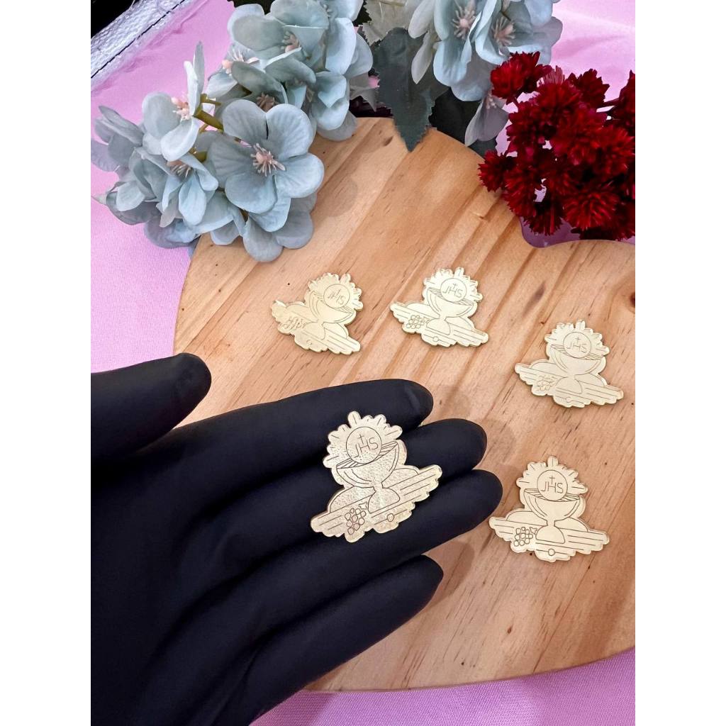 Aplique Eucaristia Acrilico Espelhado Dourado 4cm Personalizado de Luxo DecorçãoFesta Lembrancinha