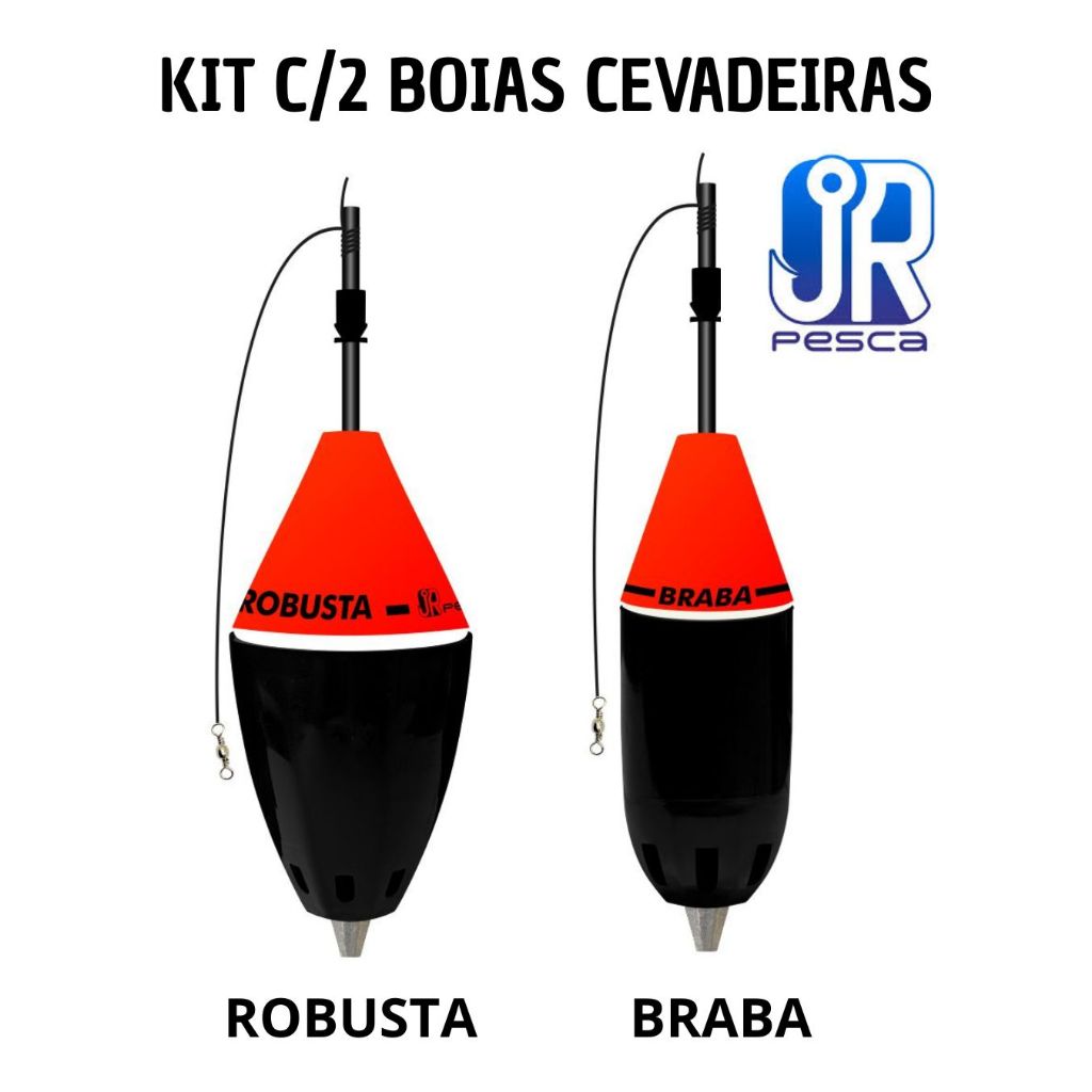 KIT C/2 boias cevadeiras JR pesca (1 ROBUSTA 65g + 1 BRABA 47g)para pesca de superfície