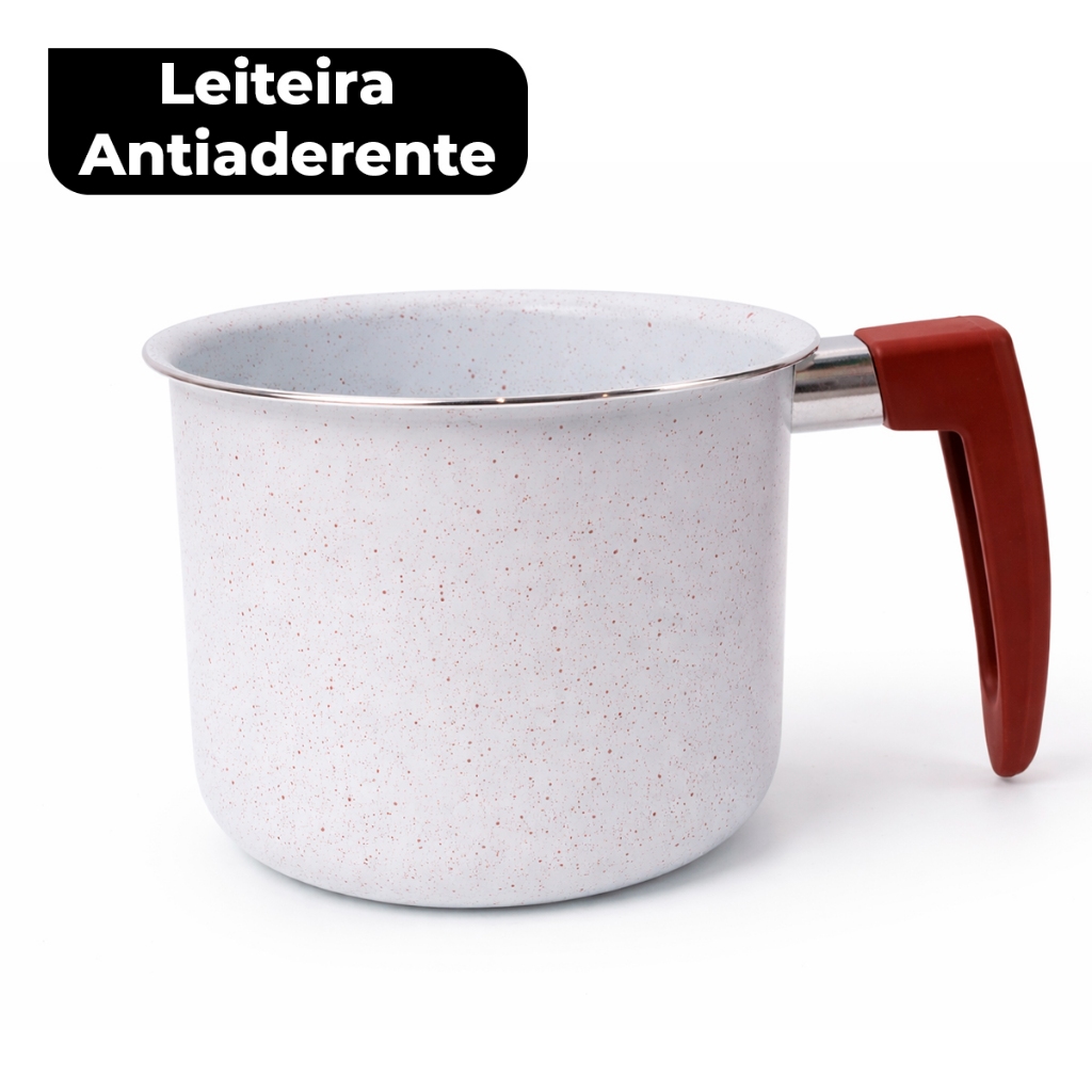 Imagem Leiteira Antiaderente Indução Branco Granito Alumínio Fundido Cerâmico Fervedor Canecão 1,7L