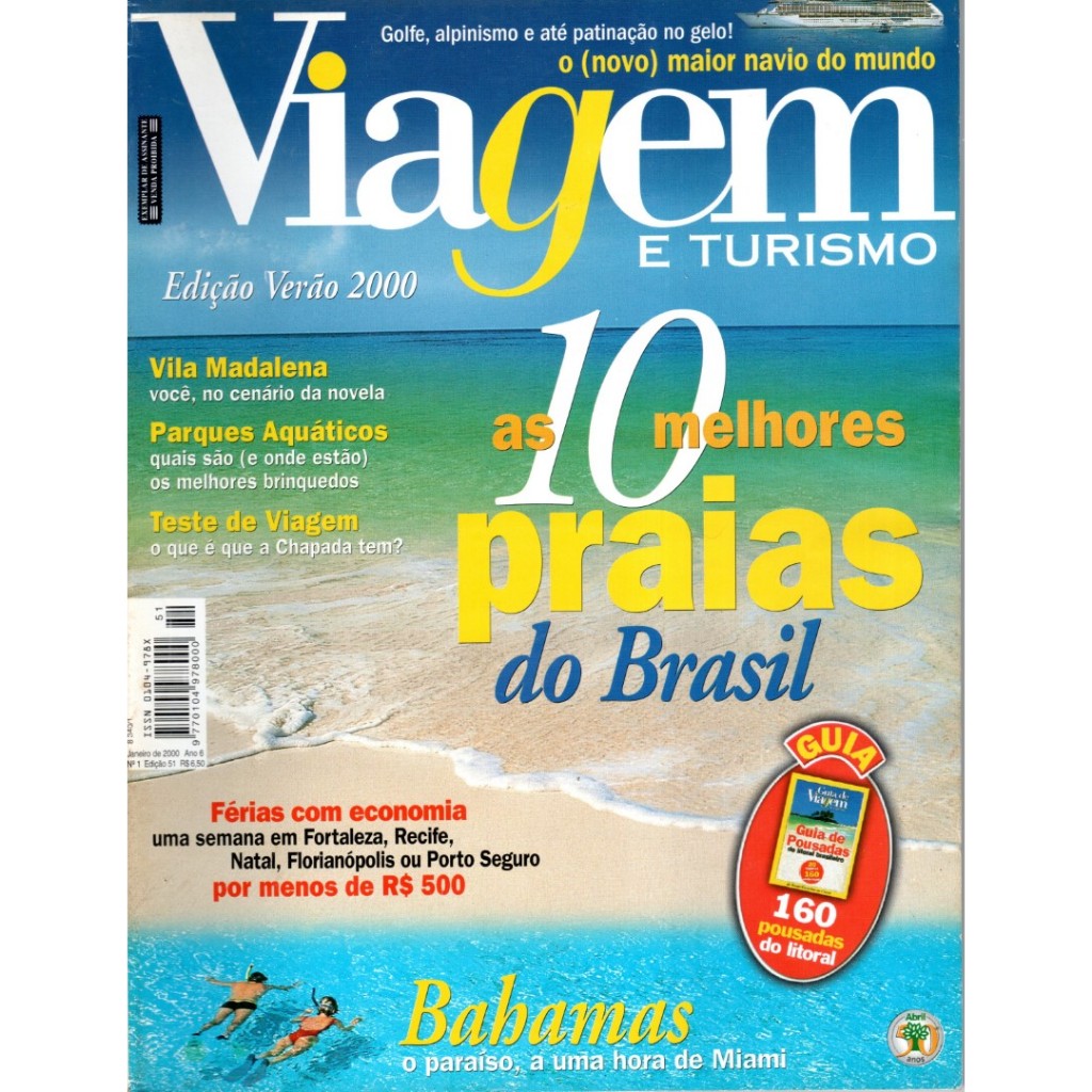 Revista Viagem e Turismo – 10 melhores praias do Brasil, Vila Madalena, Bahamas – Ano 6 - Número 1– Janeiro/2000