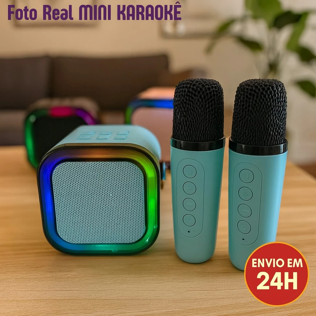 Caixinha de Som Karaokê com 2 Microfone Bluetooth Infantil - Azul