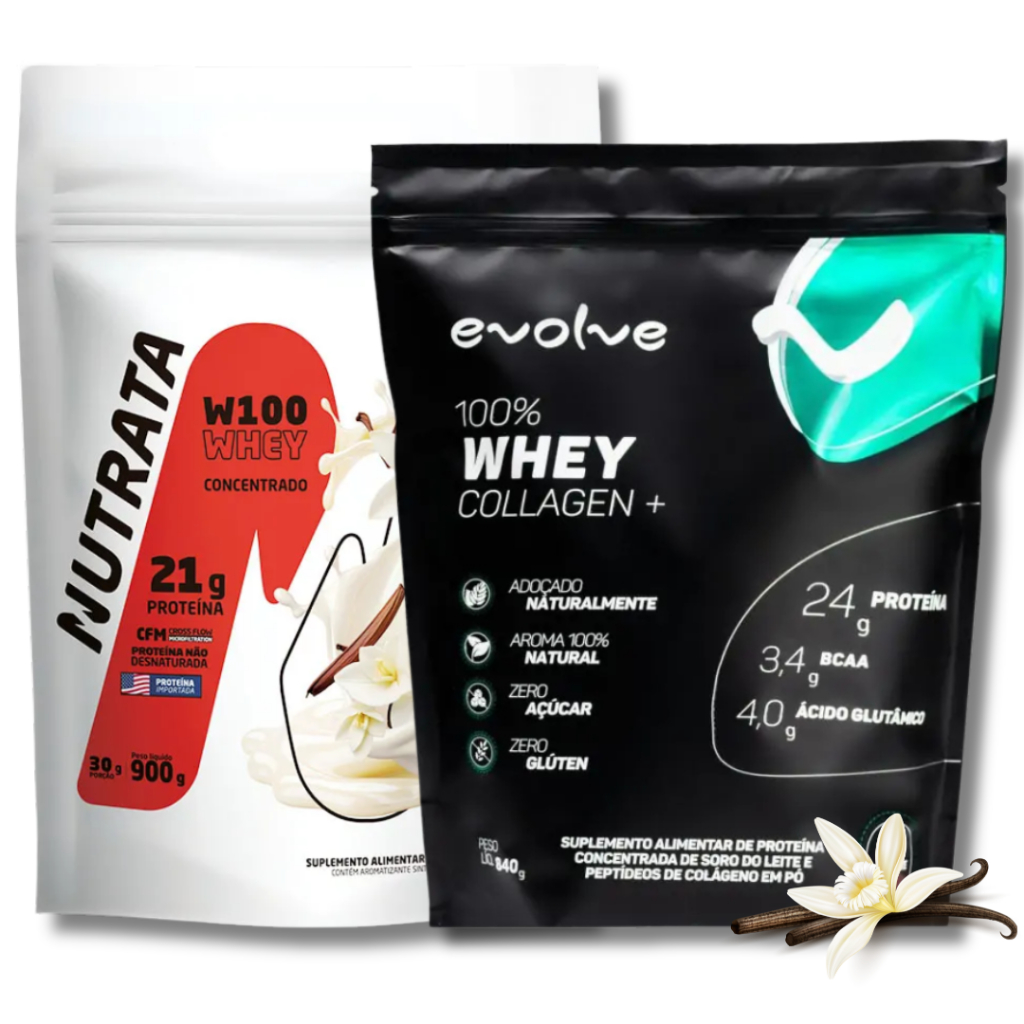 Kit Whey Protein Com Colágeno – Evolve 840g + Whey 100% Concentrado Nutrata 900g | Proteína em Pó Original