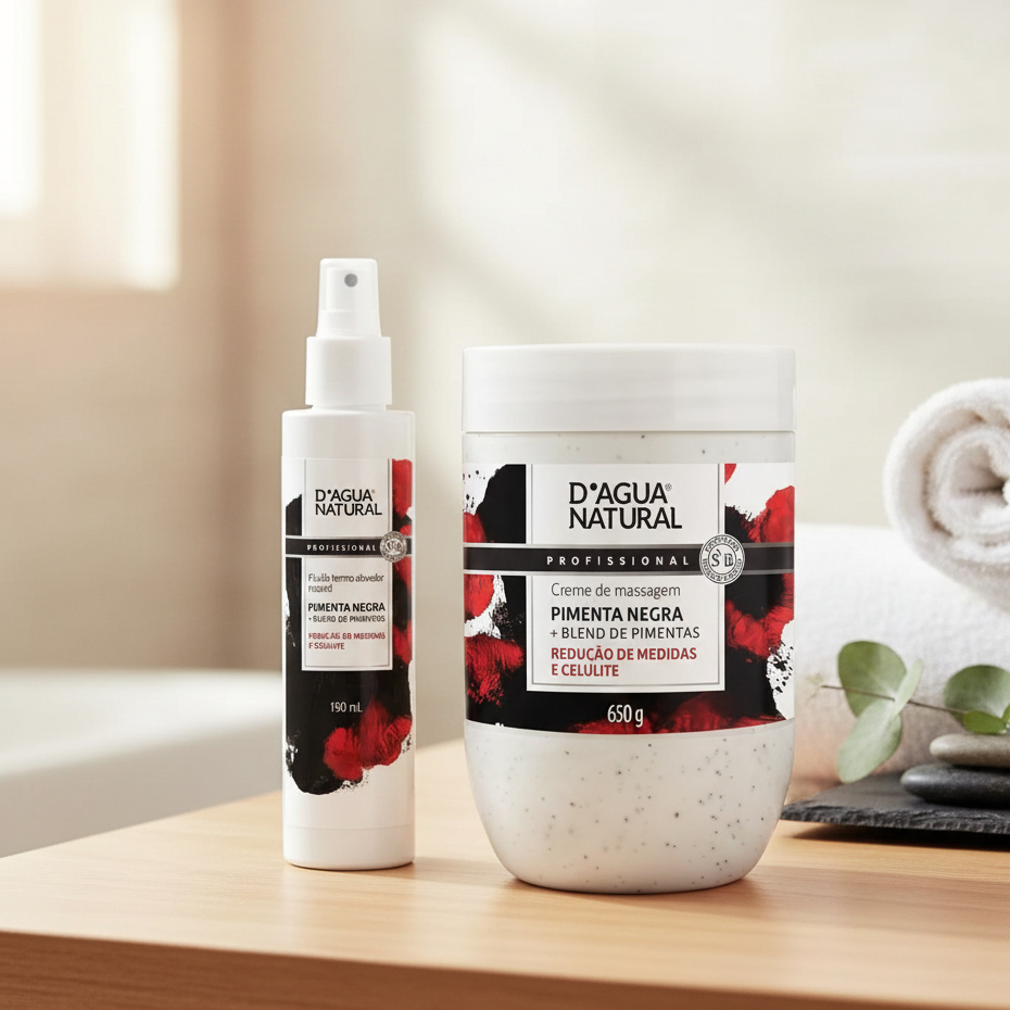 Kit Creme e Fluído Termoativo Pimenta Negra Exterminador De Celulites D`água Natural + Brinde Mini creme de lavanda 50g