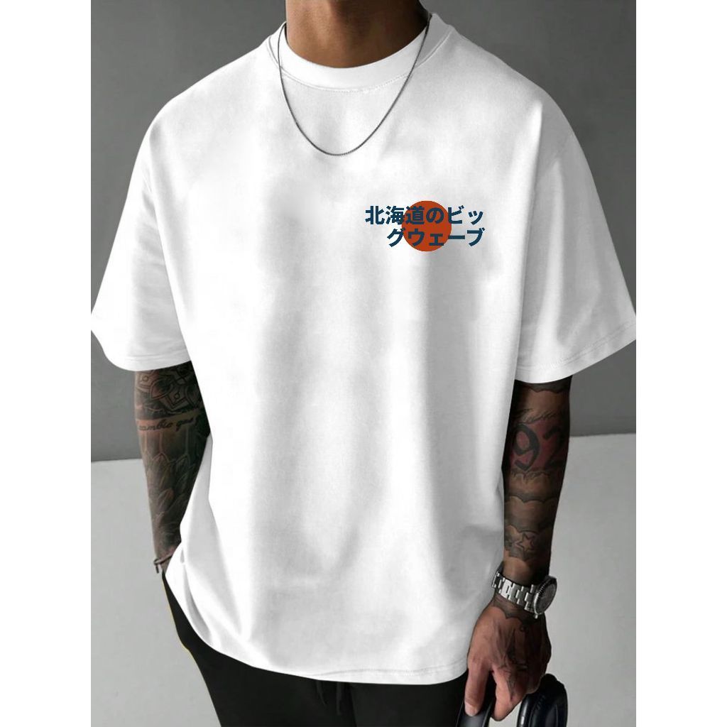 Camisa Masculina Oversized Japão Estampada Peito E Costas Tecido Premium 100% Algodão Moda Aesthetic