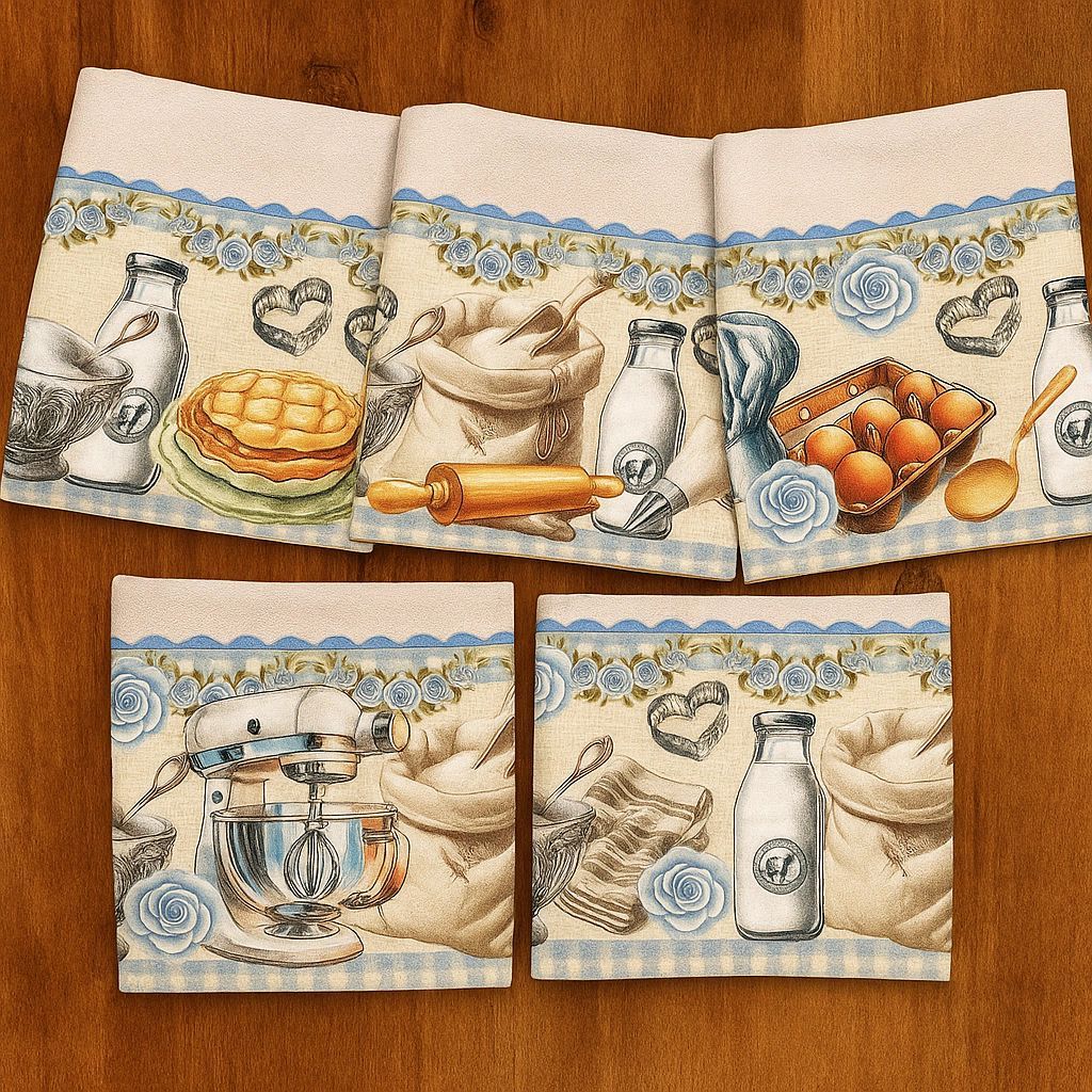 Panos de Prato / Mão Coleção Doce Azul - 100% Algodão - Modelos Exclusivos Sem Reposição