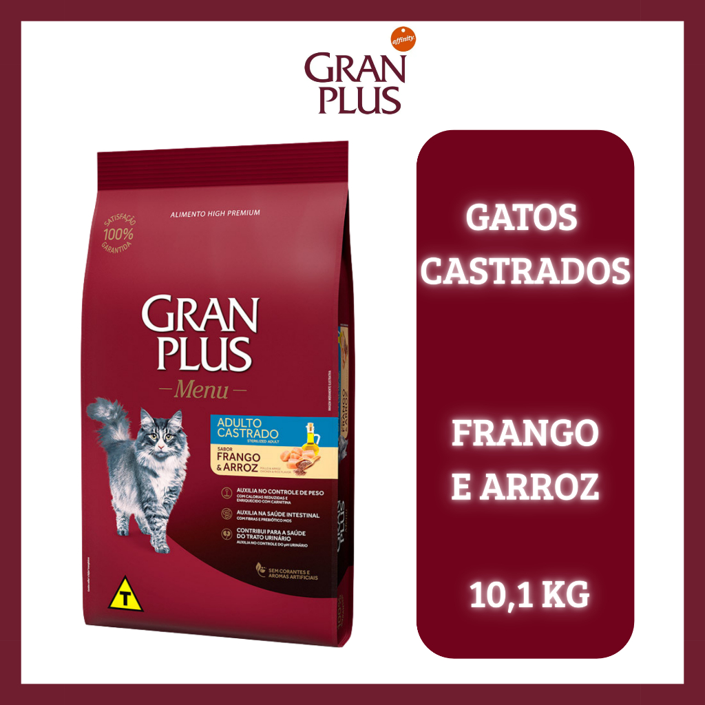 Ração para gatos Granplus Menu para Gatos Castrados sabor Frango e Arroz 10,1kg