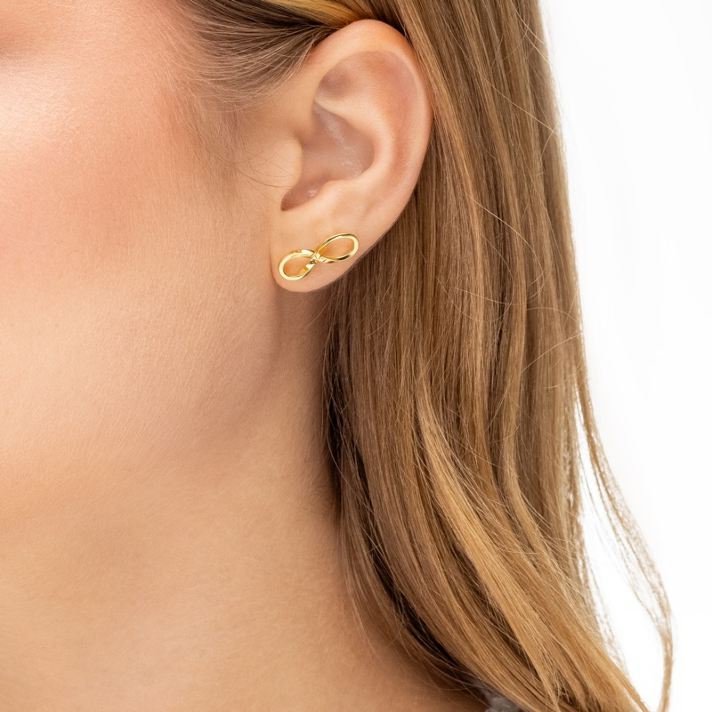 Brinco Feminino Infinito Dourado Feminino Banhado A Ouro 18k- Brinco Dourado Mania De Madame