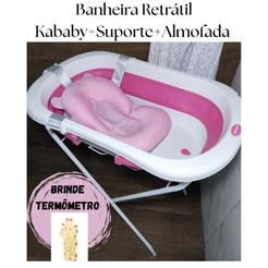Banheira para Bebê Retrátil 35L Kababy Rosa com Suporte Dobrável + BRINDE