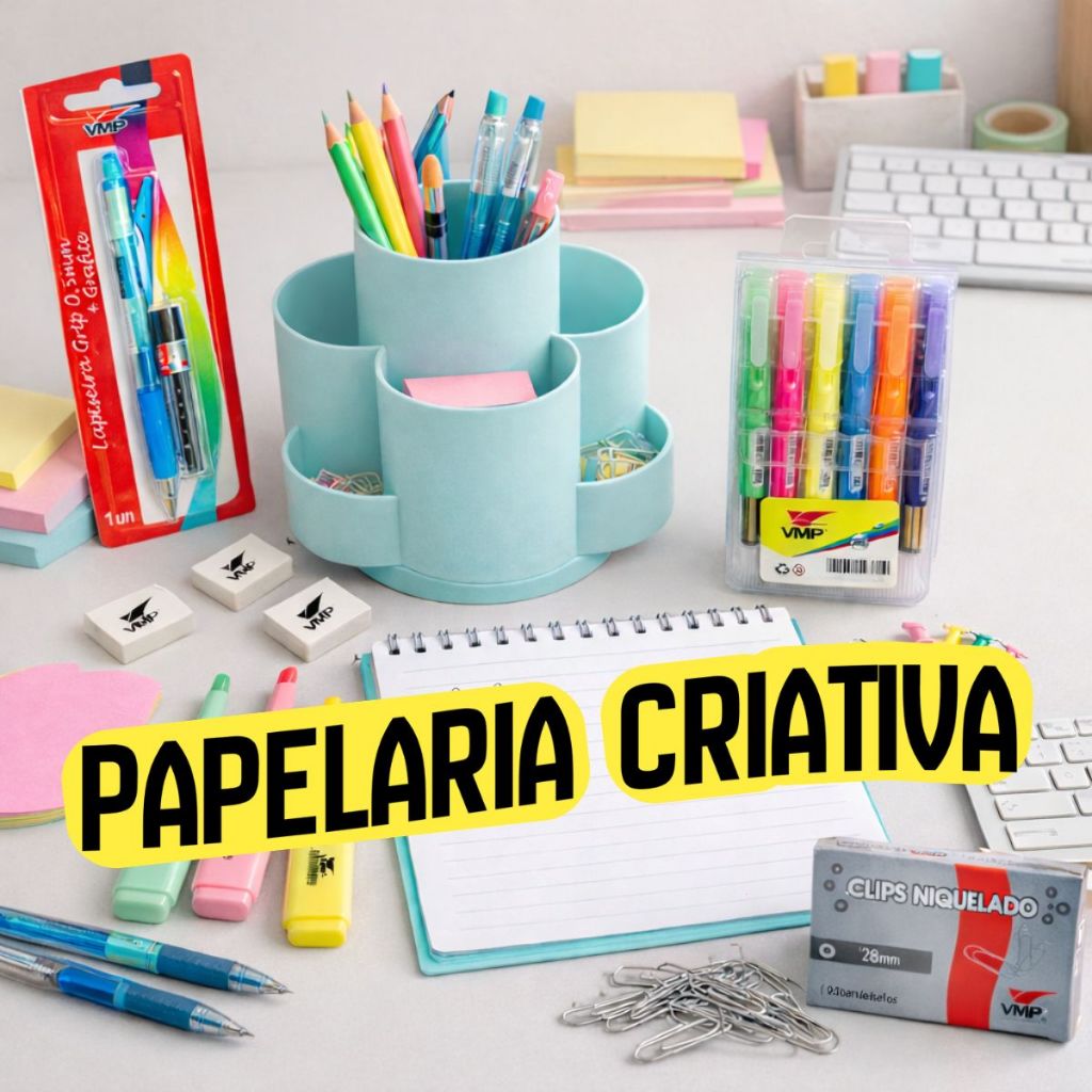 Combo Achadinho Voltas Aulas Organizador Candy Papelaria Marca Texto Borrachas Lapiseira Recadinho