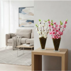 Arranjo flor de cerejeira artificial completo com vaso de vidro decorativo