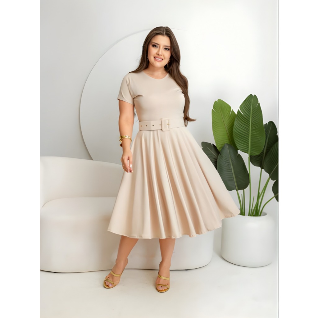Vestido Midi Godê Estampado Moda Evangélica Premium