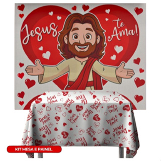 TNT Estampado Jesus Te Ama -Toalha e Painel-Religioso-Igreja-Natal em Oferta na Shopee