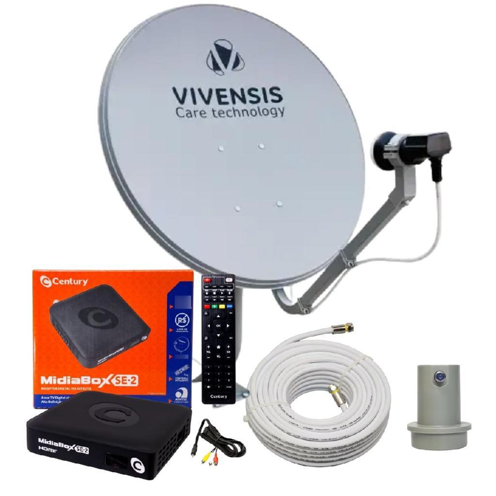 Kit Receptor Century MidiaBox SE-2 Antena Vivensis KU Completo + LNBF + Cabo 15m cm Conectores