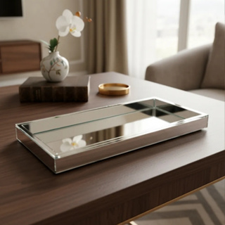 Bandeja luxo decorativa espelhada de vidro retangular10x20cm decoração organização em Oferta na Shopee