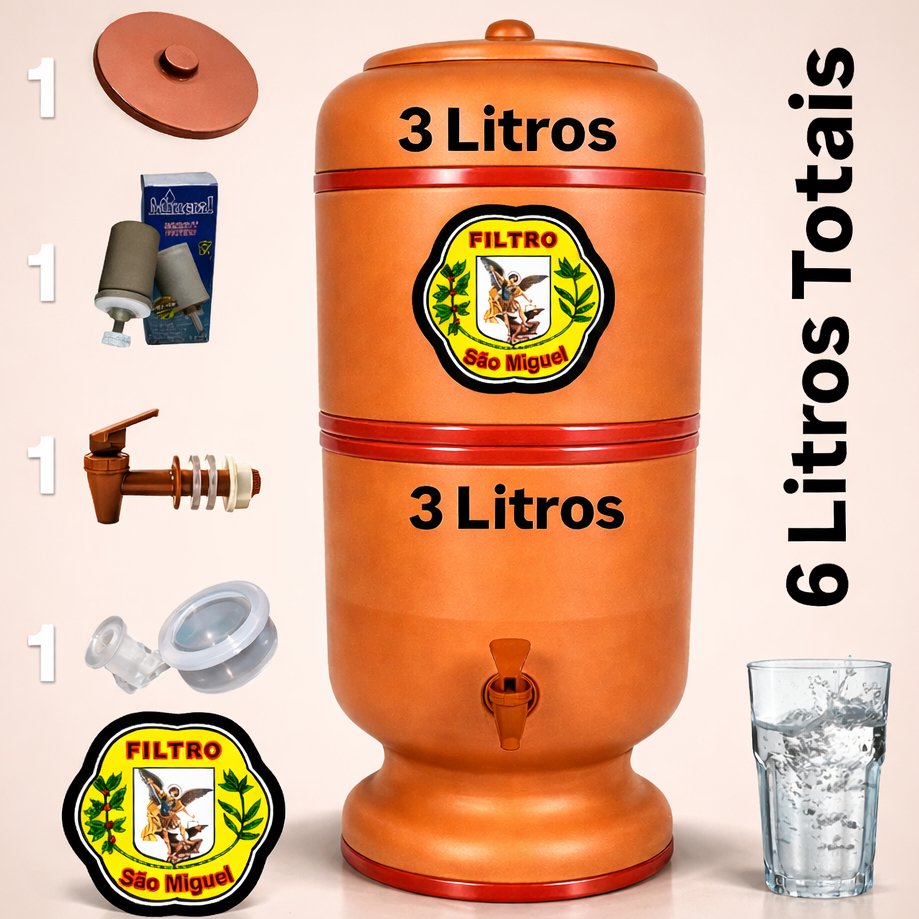 Filtro de Barro 6 Litros Tradicional Completo com Vela, Boia e Torneira Jaboticabal Bebedouro D'água