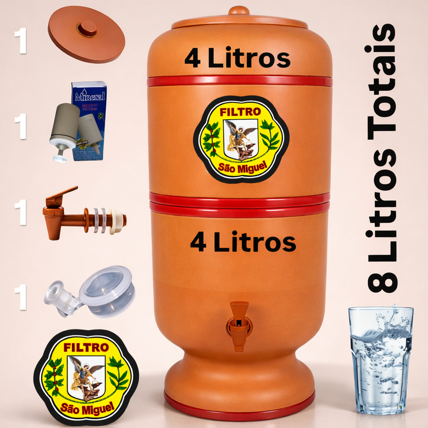 Filtro de Barro 8 Litros Tradicional Completo com Vela, Boia e Torneira Jaboticabal Bebedouro D'água