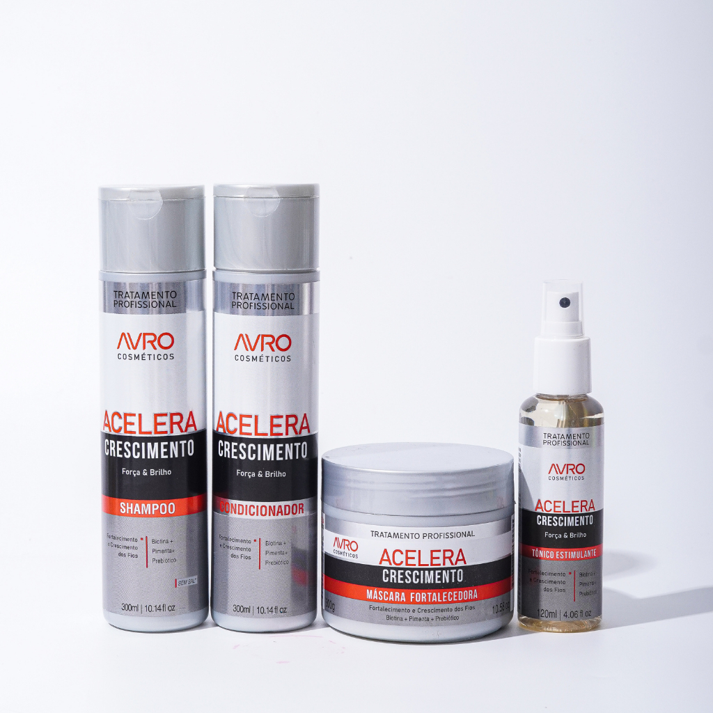 Kit Acelera Crescimento Avro Shampoo 300ml+Condicionador 300ml+Máscara 300g+Spray Tônico 120ml