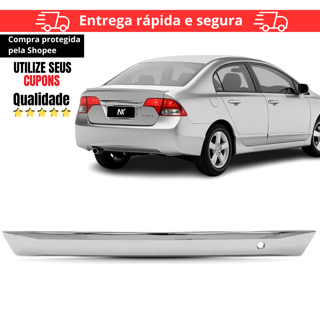 Friso Tampa Traseira Civic Cromado 2007 2008 2009 2010 2011 em Oferta na Shopee