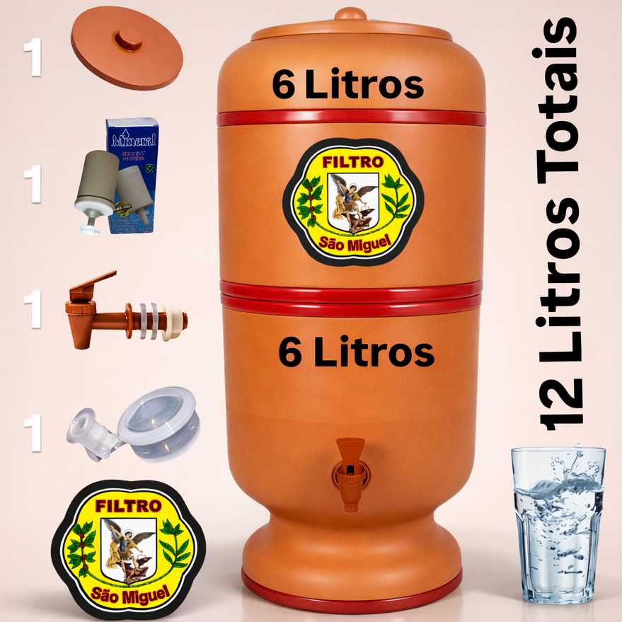 Filtro de Barro 12 Litros Tradicional Completo com Vela, Boia e Torneira Jaboticabal Bebedouro Dágua