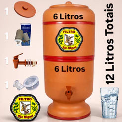 Filtro de Barro 12 Litros Tradicional Completo com Vela, Boia e Torneira Jaboticabal Bebedouro Dágua