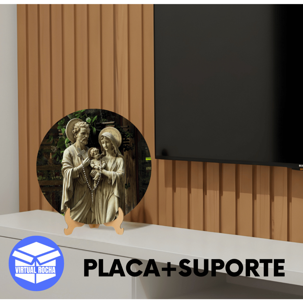 Quadro Redondo Decorativo Enfeite Sagrada Família Jesus Foto Porta Retrato Personalizado Mdf+Suporte