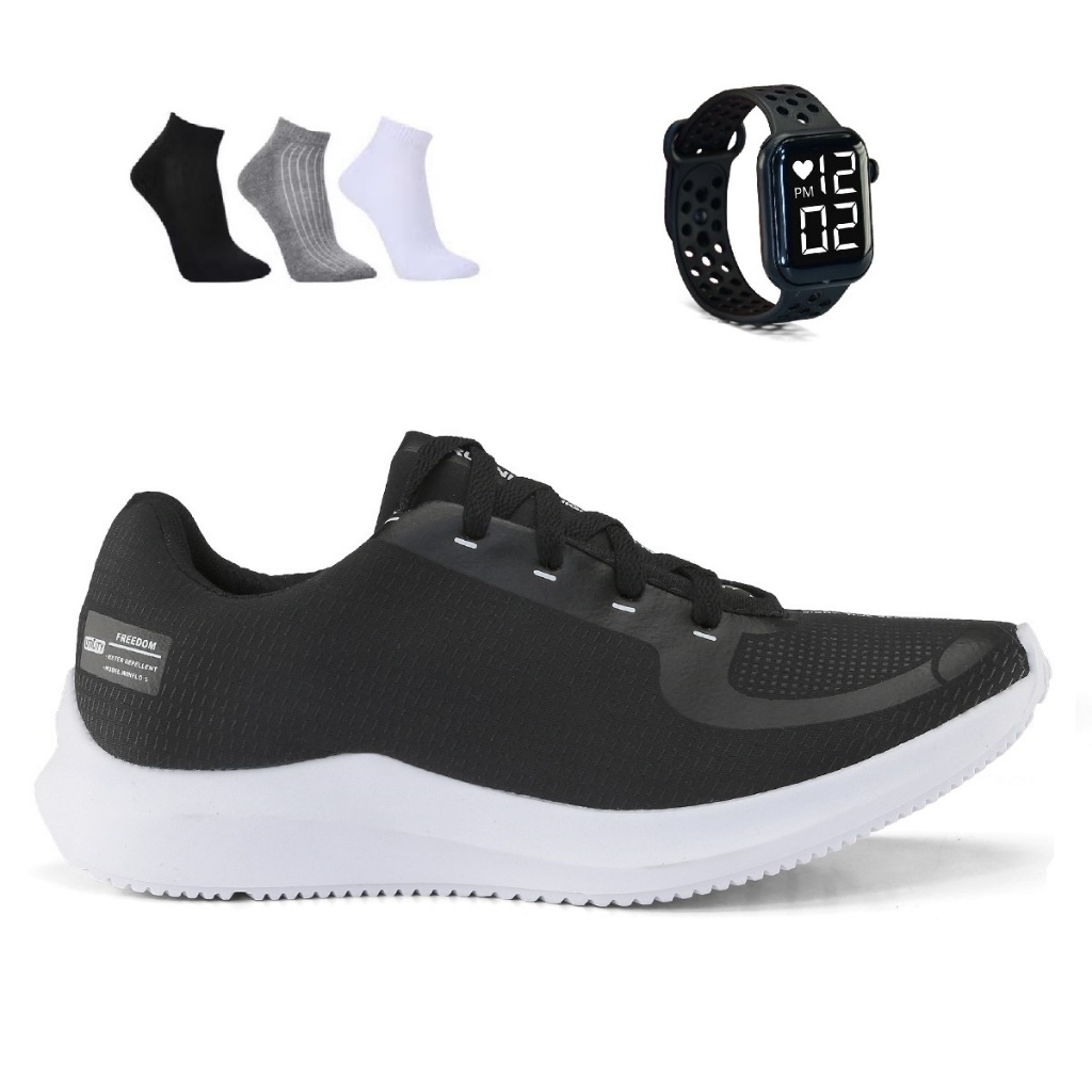 Tenis Masculino + Relogio + Meia Esportivo Corrida Treino Versatil Sola Macio Tenis Respiravel Super leve