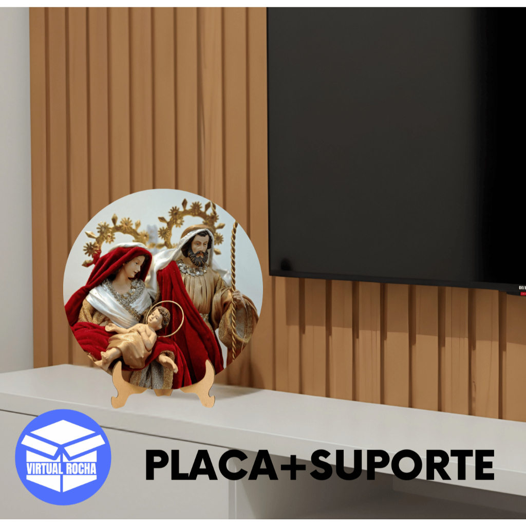 Quadro Redondo Decorativo Enfeite Sagrada Família Foto Porta Retrato MDF Com Suporte