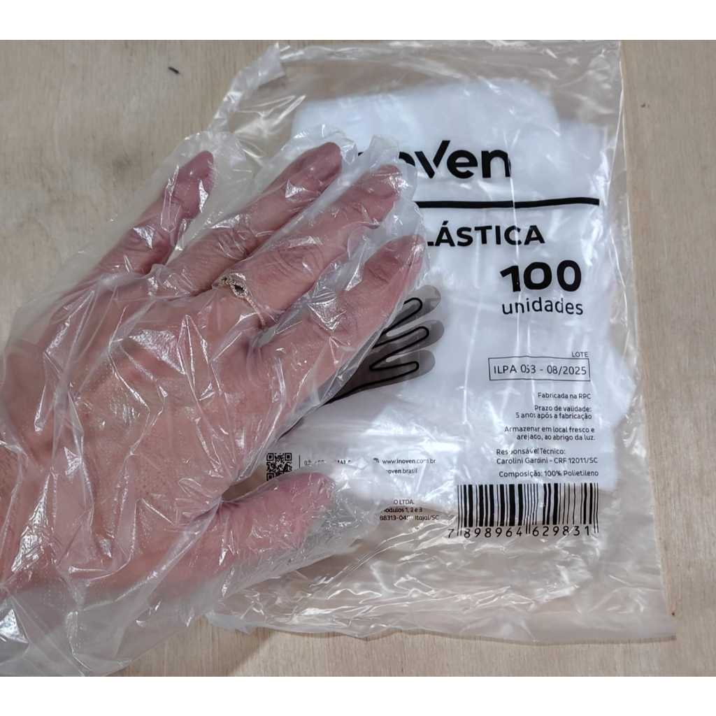 Kit 200 luvas plásticas descartáveis