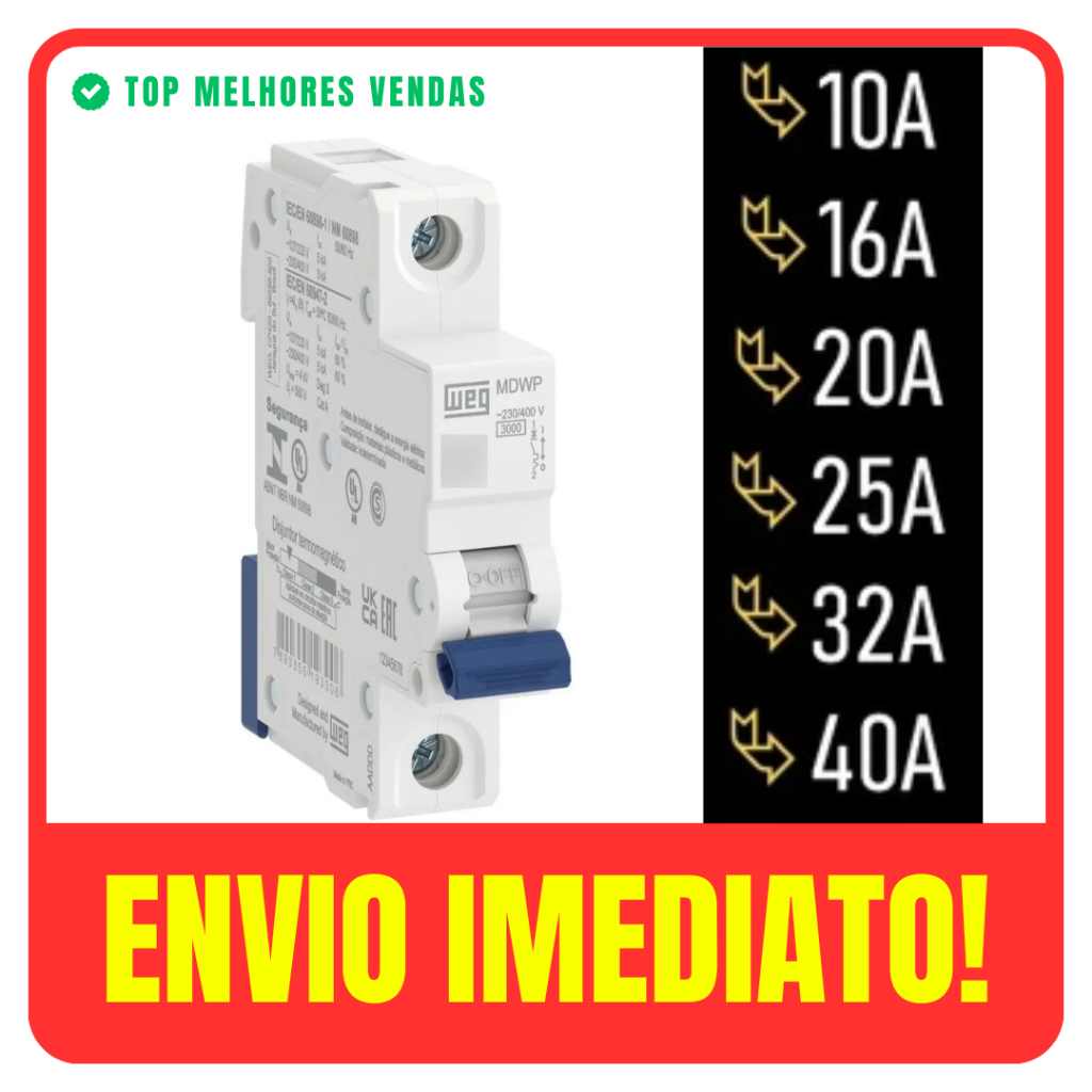 DISJUNTOR UNIPOLAR/MONOPOLAR WEG MDWP 10A/16A/20A/25A/32A/40A CURVA C