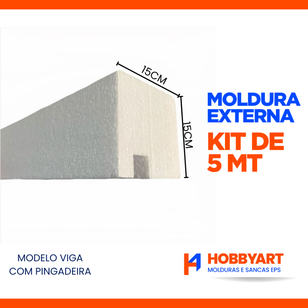 Moldura Externa com Pingadeira para Faixada Evitando Infiltrações - EPS Isopor 15x15 - 5 Mts - VIGA COM PINGADEIRA