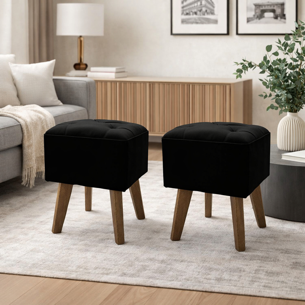 Kit 2x Puff Banqueta Capitonê Quadrado Pé Palito Premium Sala Quarto Infantil Adulto