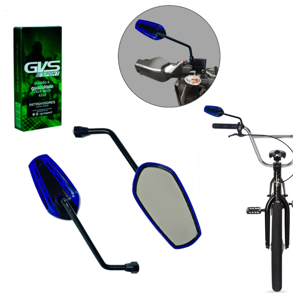 Retrovisor Original GVS GTX Azul Lente Plana Moto Par Ou Bike Com Adaptador