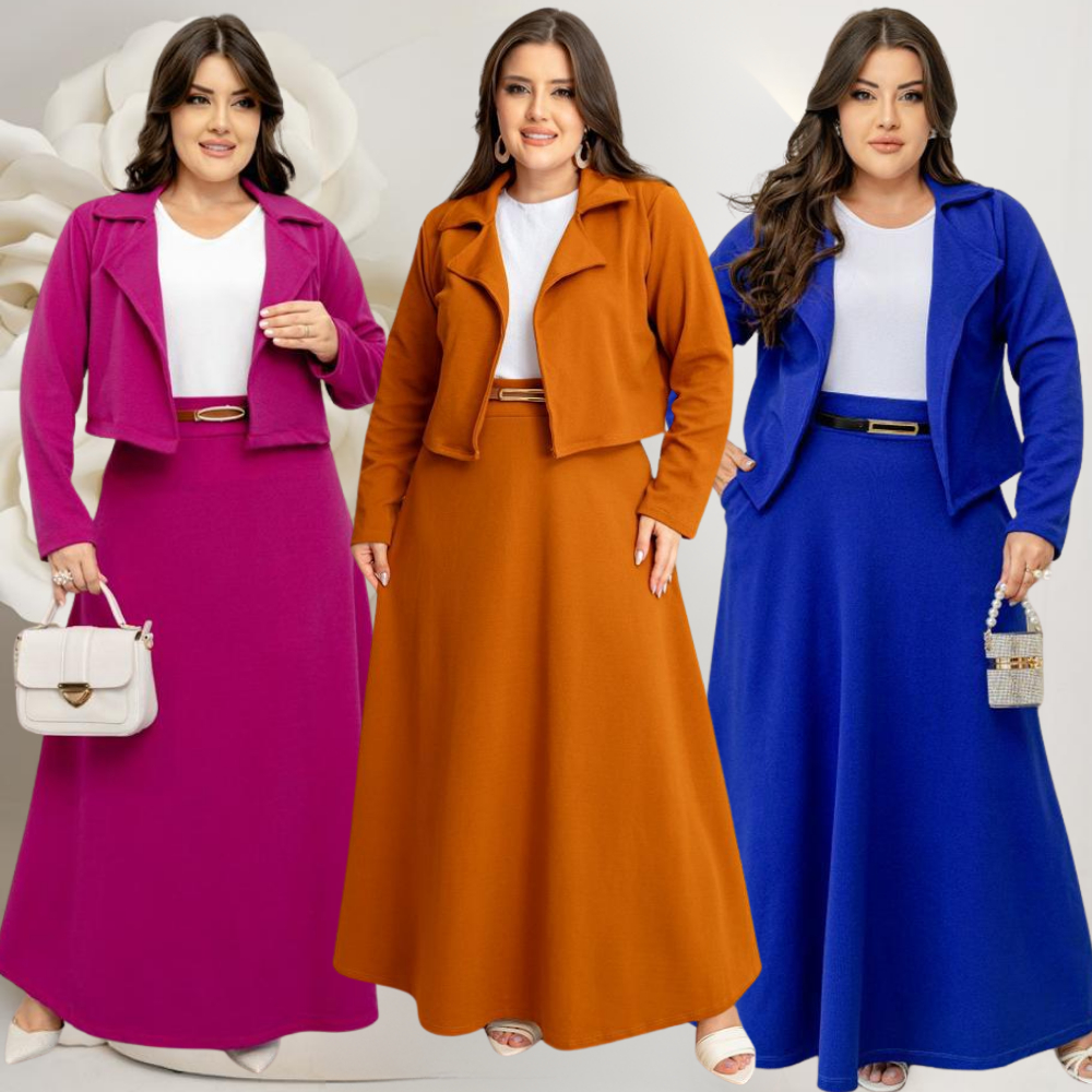 CONJUNTO 4 PEÇAS ENVIO IMEDIATO BLAZER CAMISETA SAIA E CINTO SOCIAL MODA EVANGELICA LUXO DO 40 AO 54 em Oferta na Shopee