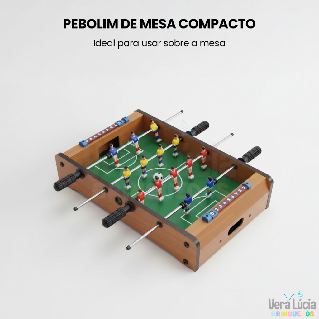 Mini Pebolim Infantil Totó Futebol de Mesa de Madeira com Bolas e Placar Brinquedo Educativo Durável