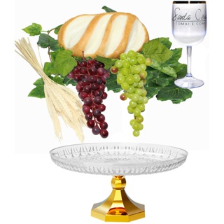 Kit Arranjo Santa Ceia Bandeja Pedestal 2 Uvas 24cm Pão Médio Taça e Trigo em Oferta na Shopee
