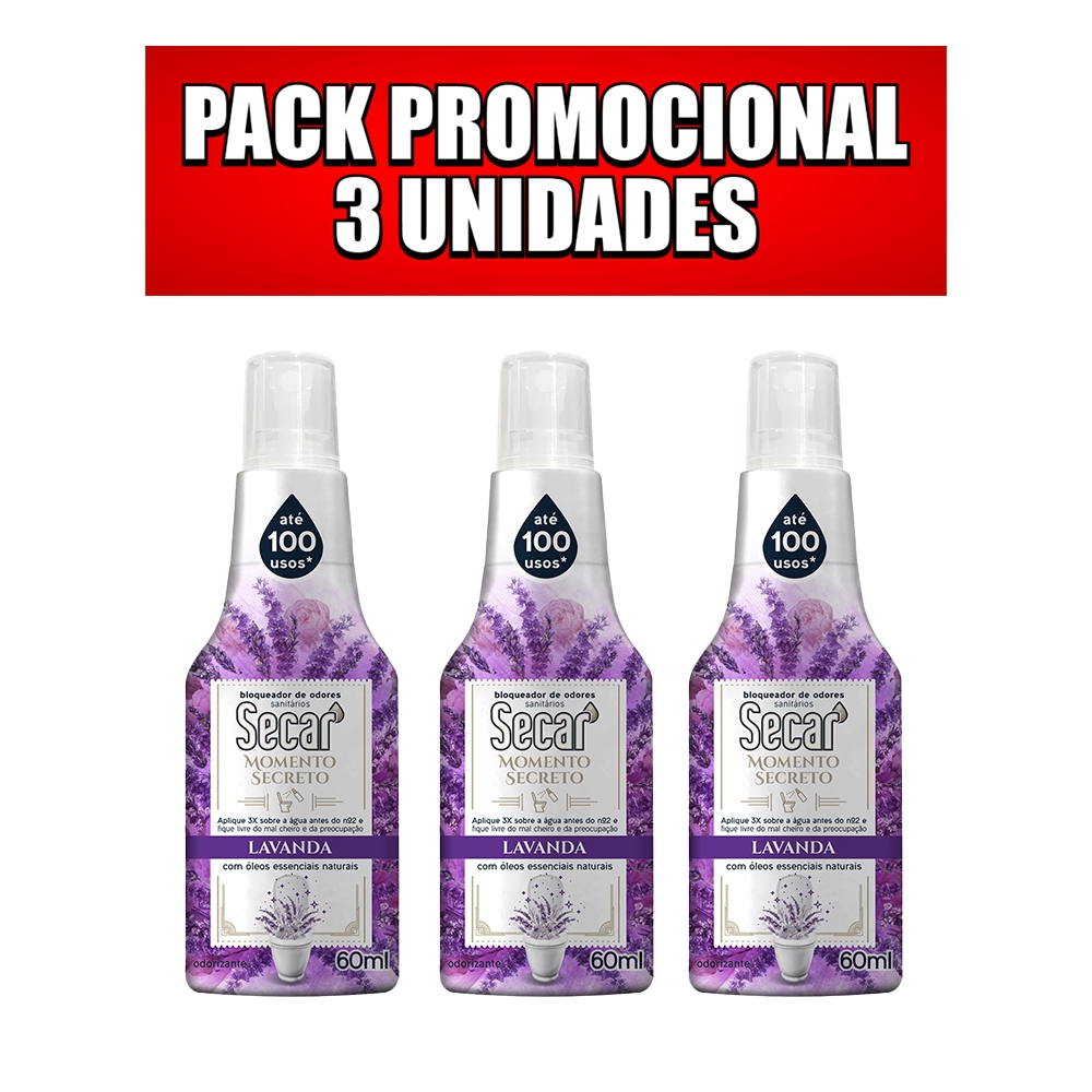 Kit 3 Unidades Bloqueador de Odores Sanitários Secar Momento Secreto 60ml – Lavanda ou Citrus em Oferta na Shopee