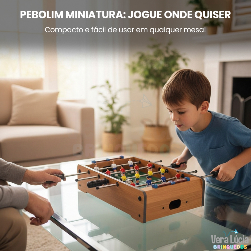 Mini Mesa de Pebolim Totó Infantil Futebol de Mesa de Madeira C/ Bola Brinquedo de Criança Divertido