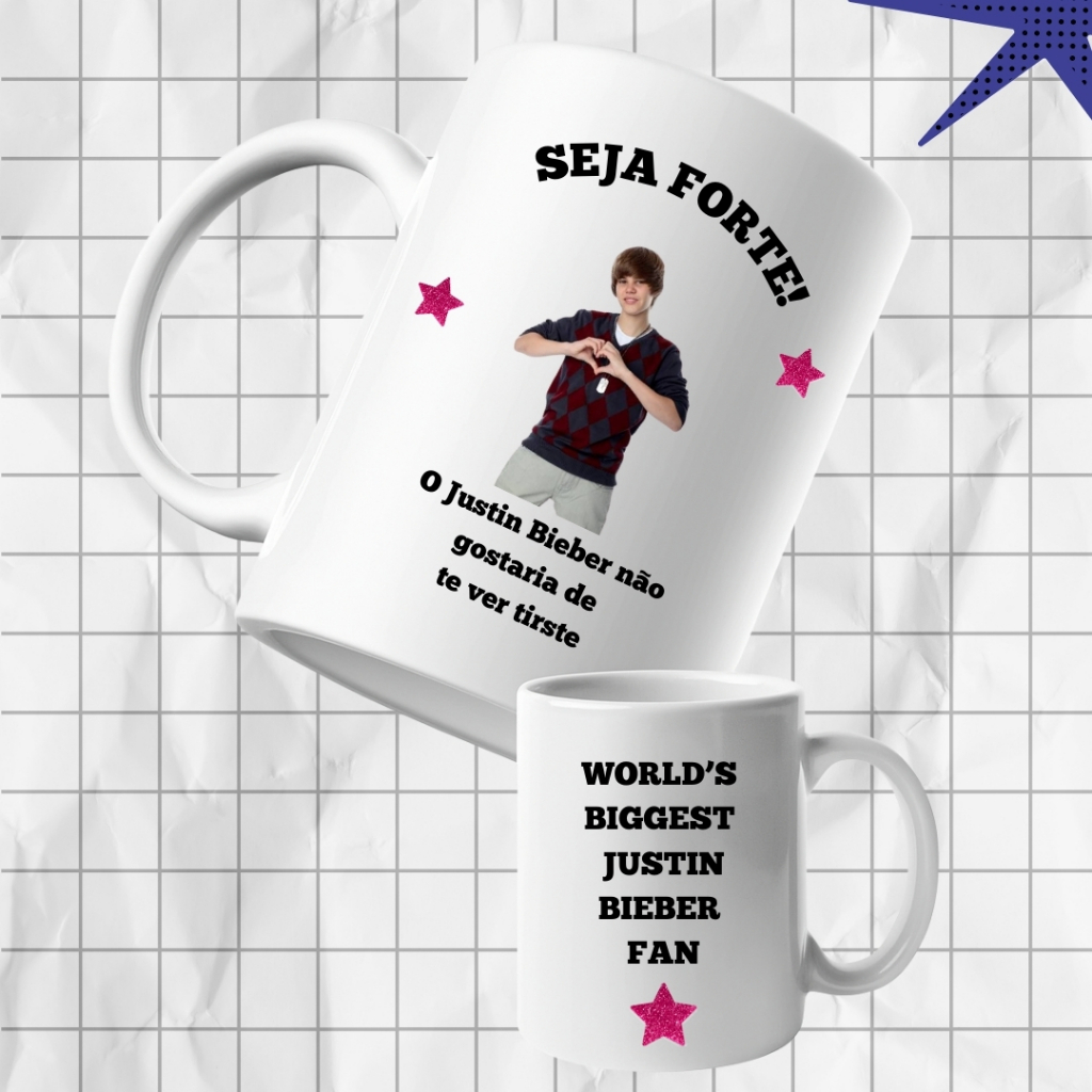 Caneca Personalizada Seja Forte Cantor Pop Internacional Justin Bieber - Caneca Sublimática Temática Shows Meme