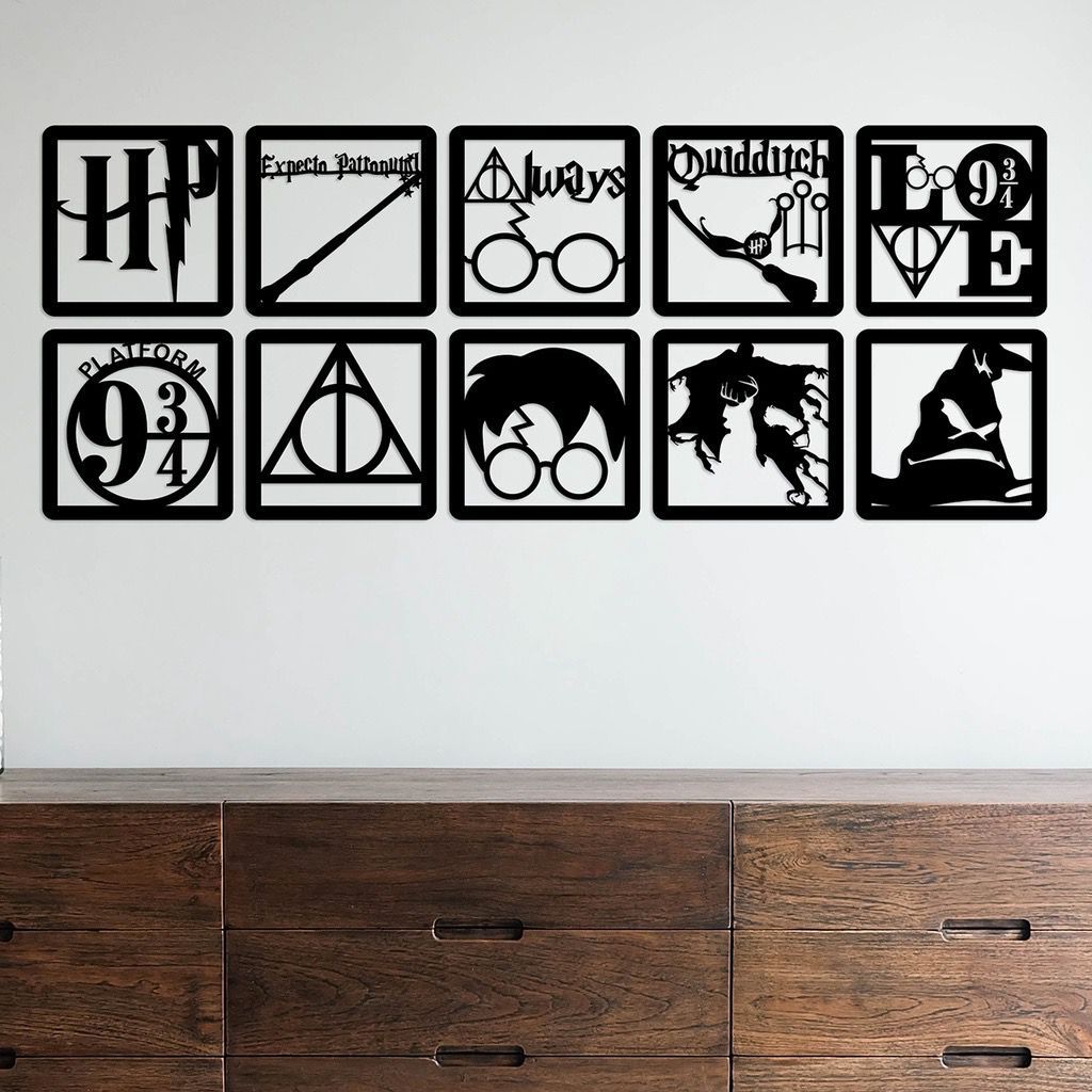 Kit 10 Mini Quadros Decorativo Vazado Harry Potter 3mm MDF Preto Fosco em Oferta na Shopee