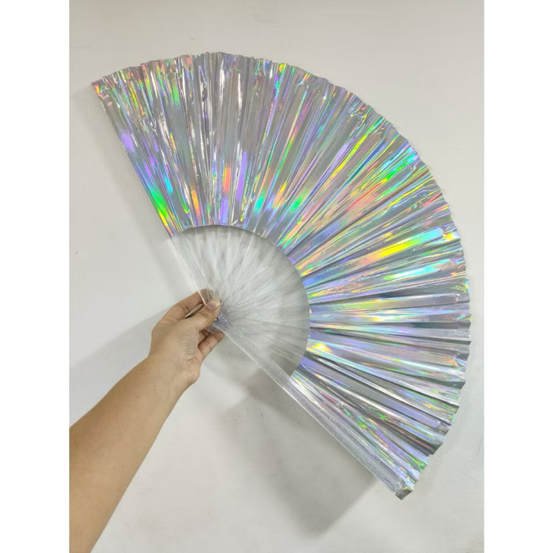 Leque Grande Brilho Holográfico Raves Baladas Festivais Show Carnaval Decoração em Oferta na Shopee