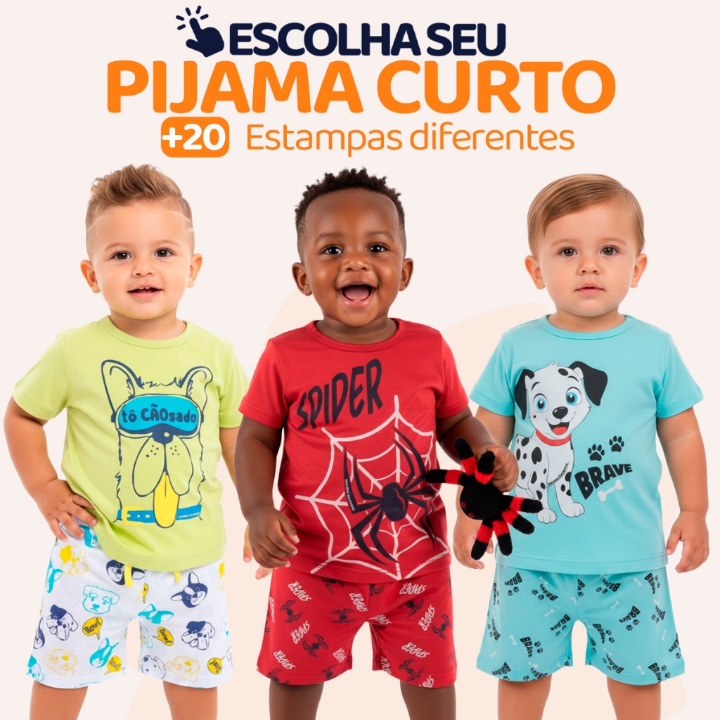Pijama Curto para Bebê Menino Confortavel com Estampas e Divertidas Pijama Verão Roupa para Bebê Menino do 1 ao 10 l05