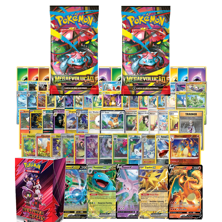 Mega Combo Lote com 40 cartas de Pokémom Originais da Copag + 2 Boosters Megaevolução Lacrados