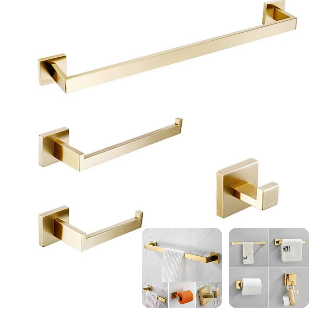 Acessórios Banheiro Cabide Toalheiros Papeleira Dourado Kit Dourado-escuro